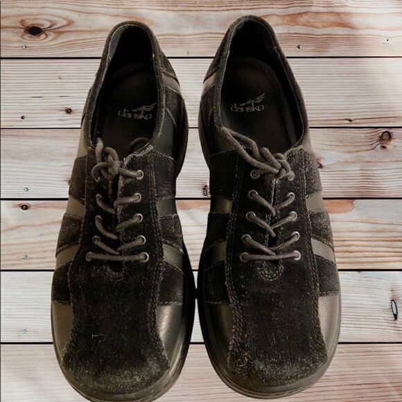 Dansko Women's 37 Folly Striped Suede Leather Lace Up Oxford Comfort Shoe Black - Picture 1 of 8